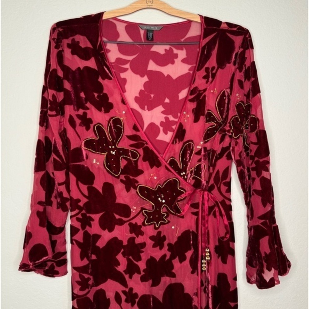 Soma Women's Silk Blend Red Wine Velvet Robe- Sz 0/1‎ (Small) - Picture 5 of 12